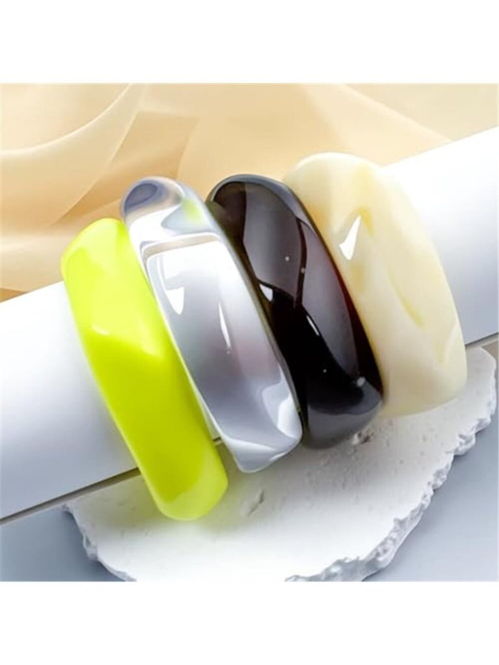 4 PCS Chunky Acrylic Resin Bangle Bracelets for Women Colorful Wide Bangles - Picture 7 of 7